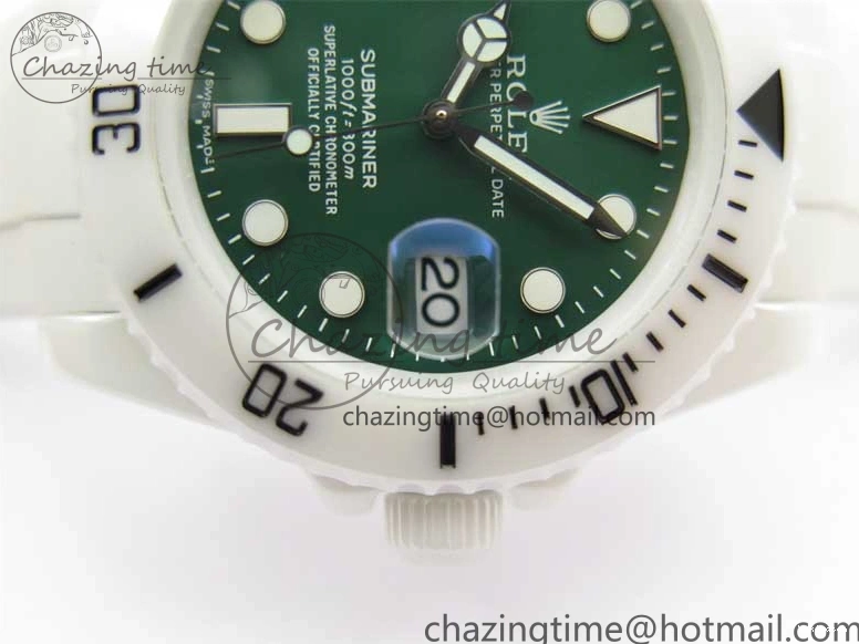 40mm 5GF Best Green Dial White Edition Submariner Strap White Ceramic Rubber SA3135 on 0209
